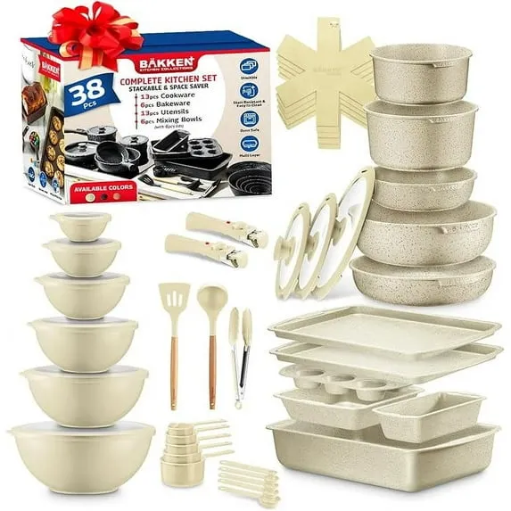 Bakken Master 38-Pc Granite Cookware & Bakeware Set – White