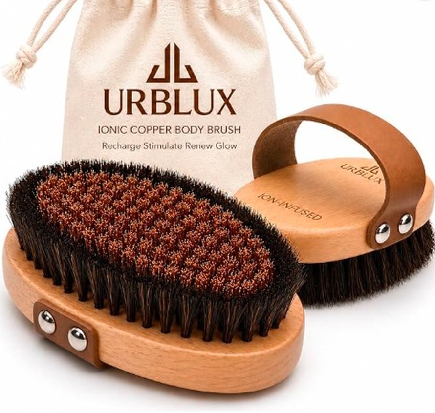 URBLUX Copper Body Brush for Dry Brushing with storage pouch